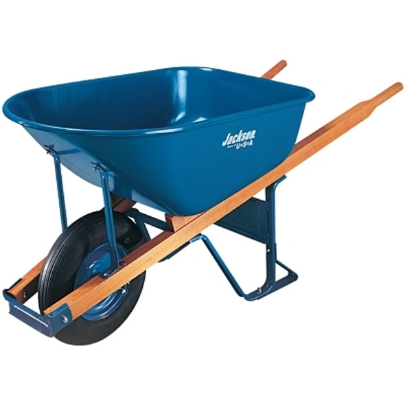 Jackson Steel Contractors Wheelbarrows, 6 cu ft, Pneumatic, Oilube Bearing, Blue (1 EA)