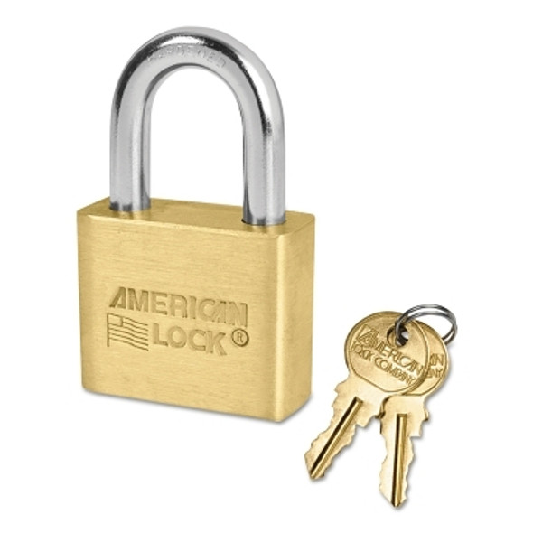 Solid Brass Padlocks, 5/16 in Length, 3/4 in, Yellow, Key D244 (1 EA)