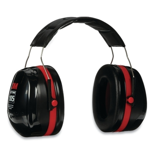 PELTOR Optime 105 Earmuff, 30 dB NRR, Black/Red, Over the Head (1 EA)