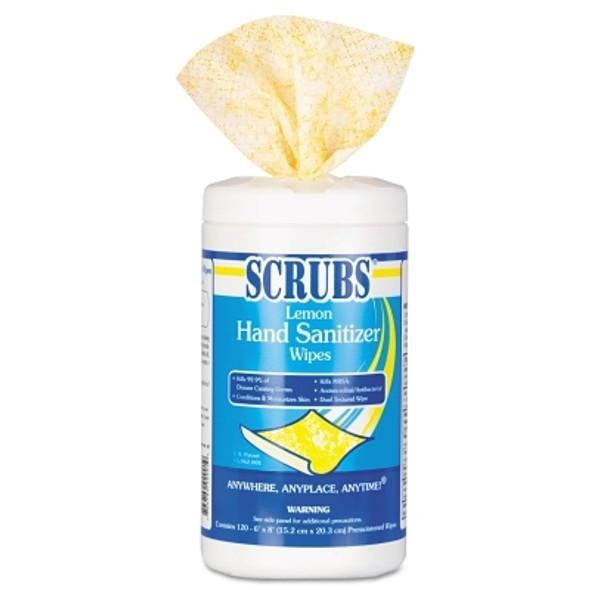 SCRUBS SCRUBS Hand Sanitizer Wipes, 6 in x 8 in, Lemon Scent, 120 Wipes/Container (6 EA / CA)