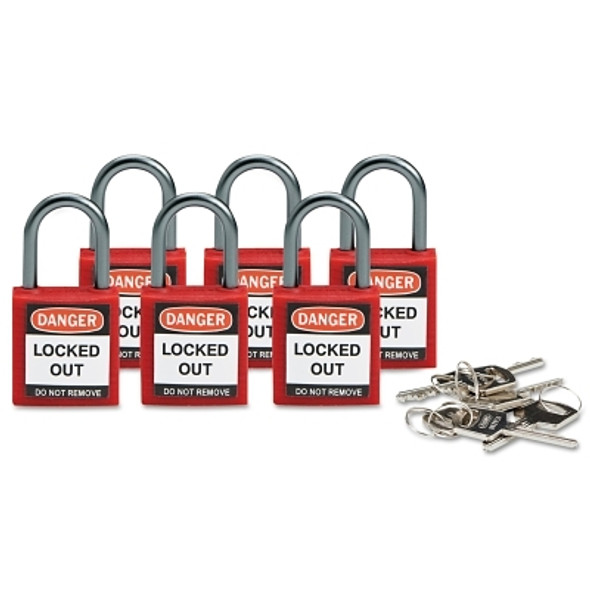 Compact Safety Locks,  1 1/5 in W x 5/8 L in x 1 2/5 H, Red, 6/Pk (1 PK / PK)