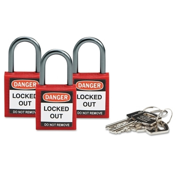 Compact Safety Locks,  1 1/5 in W x 5/8 L in x 1 2/5 H, Red, 3/Pk (1 PK / PK)