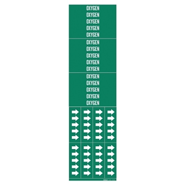 Brady Medical Gas Pipe Markers, Oxygen, White on Green Vinyl, 2 1/4 in x 2 3/4 in (1 CG / CG)