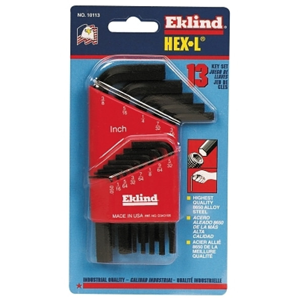 Hex-L Key Set, 13 per holder, Hex Tip, Inch, Short Arm (1 ST / ST)