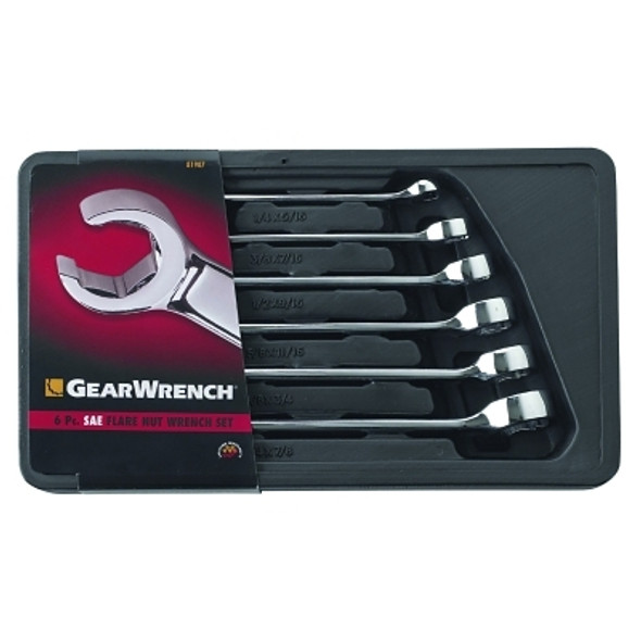 GEARWRENCH 6 Piece Flare Nut Wrench Set w/ Molded Case, SAE, Polished Chrome (1 EA / EA)