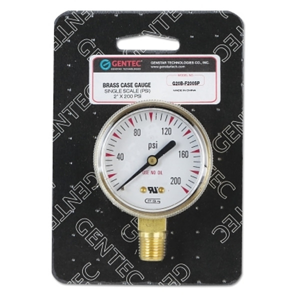 Gentec 2 in Pressure Gauge, 200 psi (tensile), Brass, 1/4 in NPT(M) (1 EA / EA)