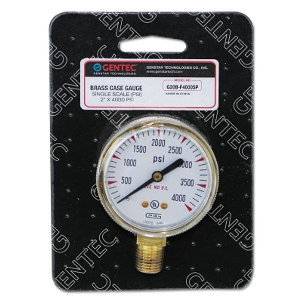 Gentec 2 in Pressure Gauge, 4,000 psi (tensile), Brass, 1/4 in NPT(M) (1 EA / EA)