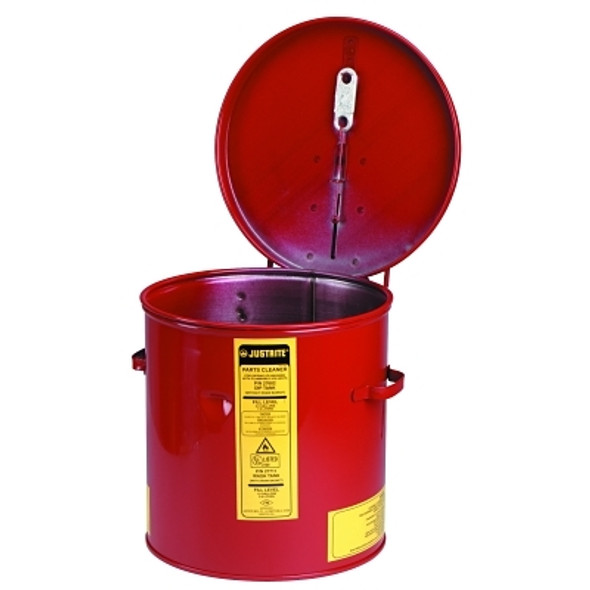 Dip Tank for Cleaning Parts, Manual Cover with Fusible Link, 10 in H x 9.375 in dia Outer, 2 gal, Steel, Red (1 EA)