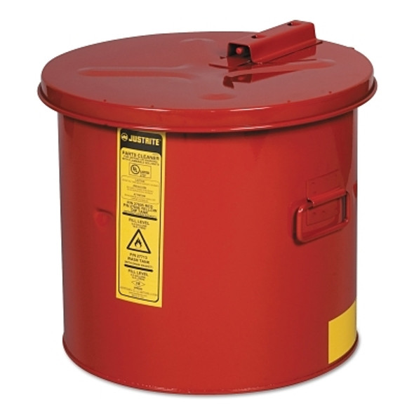 Dip Tank for Cleaning Parts, Manual Cover with Fusible Link, 11.25 in H x 11.375 in dia Outer, 3.5 gal, Steel, Red (1 EA)