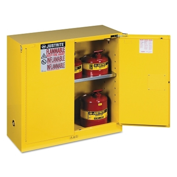 Yellow Safety Cabinets for Flammables, Self-Closing Cabinet, 30 Gallon, 2 Doors (1 EA)