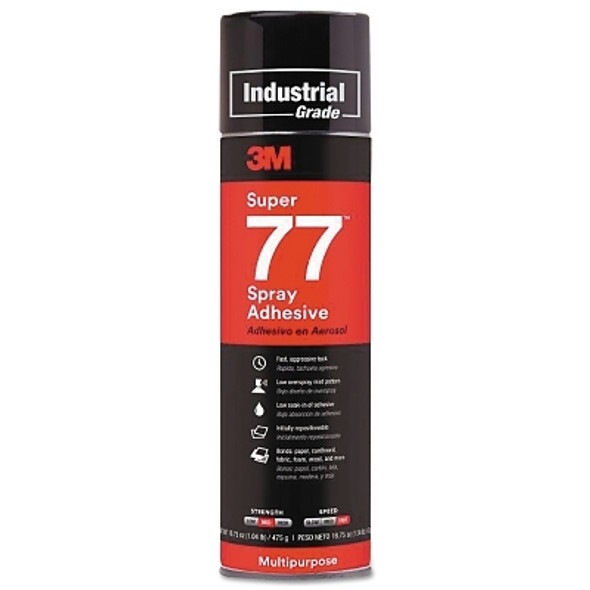 3M Industrial Super 77 CA Mult-Purpose Spray Adhesive, 16.75 oz, Aerosol Can, Clear (12 CN / CA)