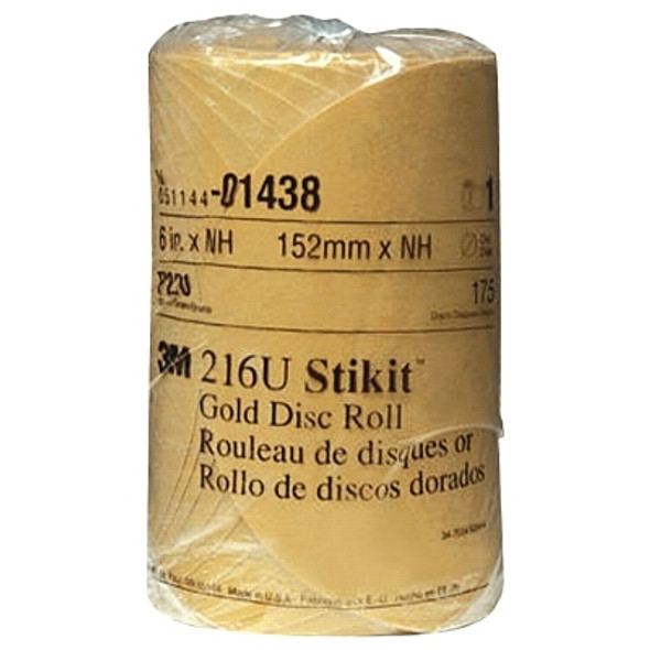 3M Abrasive Stikit Gold Disc Rolls 216U, Aluminum Oxide, 6 in Dia., 220 Grit (1 EA / EA)