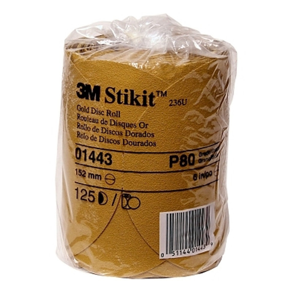 3M Abrasive Stikit 236U Gold Disc Rolls, Aluminum Oxide, 6 in Dia, P80 Grit (10 EA / CTN)