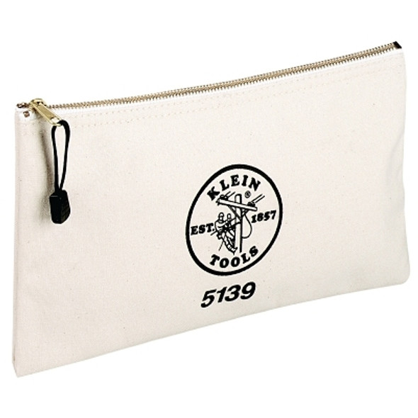 Zipper Bag, 1 Compartment, 12 in X 7 1/2 in, Canvas, White (1 EA)