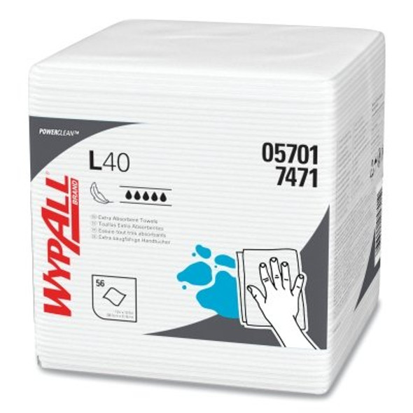 WypAll L40 Towel, White, 12.5 in W x 12 in L, Pack, 1 Ply, 56 Sheets/PK, 1,008 Sheets Total (18 PK / CA)