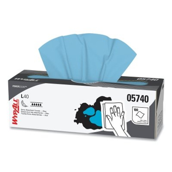 Wypall L40 Towel, Blue, 16.4 in W x 9.8 in L, Pop-Up Box, 1 Ply, 100 Sheets/BX, 900 Sheets Total (9 BX / CA)