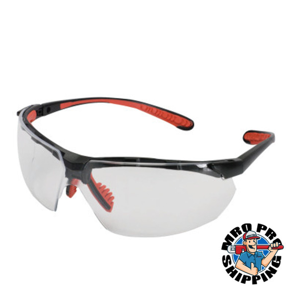 V40 Maxfire* Safety Eyewear, Clear Lens, Anti-Fog/Anti-Scratch, Black/Red Temple (12 EA / CA)