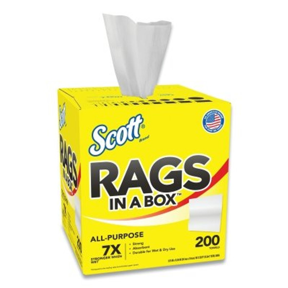 Kimberly-Clark Professional Scott Rags In-A-Box, White, 9.75 in W x 12.35 in L, Pop-Up Box, 200 Sheet per Box/8 Box per Case (8 BX / CA)