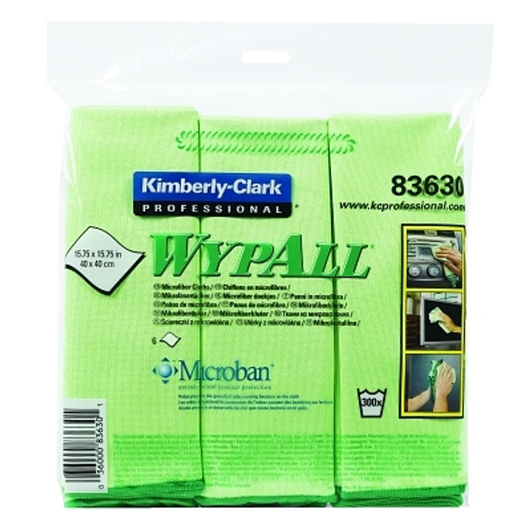 Kimberly-Clark Professional WypAll Microfiber Cloths, 15.75 in x 15.75 in, Green, 6 EA/BG (4 BG / CA)