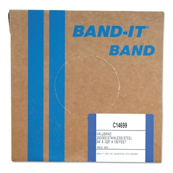 Band-It Valuband Bands, 3/4 in x 100 ft, 0.025 in Thick, Stainless Steel (1 RL / RL)