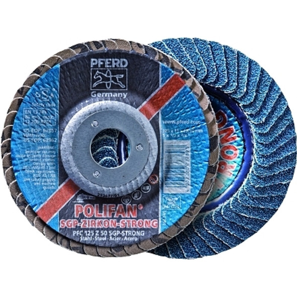 Pferd POLIFAN Flap Discs, 7 in, 60 Grit, 7/8 in Arbor, 8,600 rpm (1 EA / EA)
