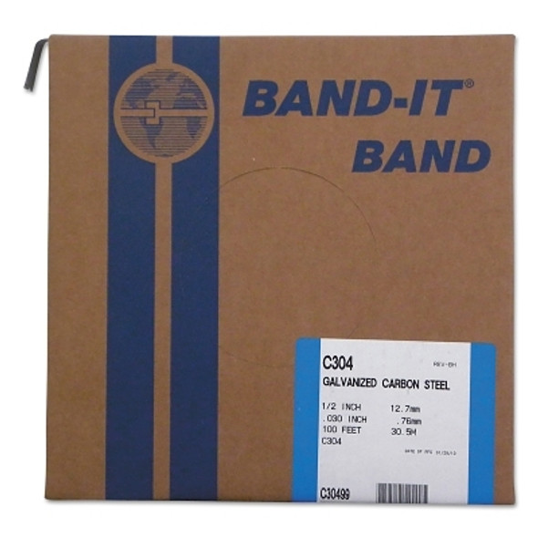 Band-It Bands, 1/2 in, 100 ft, 0.03 in, Galvanized Carbon Steel (1 RL / RL)