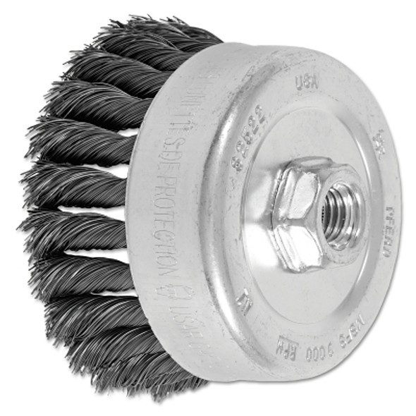 Advance Brush Std. Twist Single Row Cup Brush, 4 in Dia., 5/8 Arbor, 1 1/4 x .014 Carbon Steel (1 EA / EA)