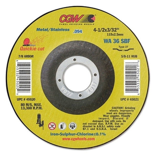 CGW Abrasives Thin Cut-Off Wheel, 4 1/2 in Dia, 3/32 in Thick, 36 Grit Aluminum Oxide (25 EA / BOX)