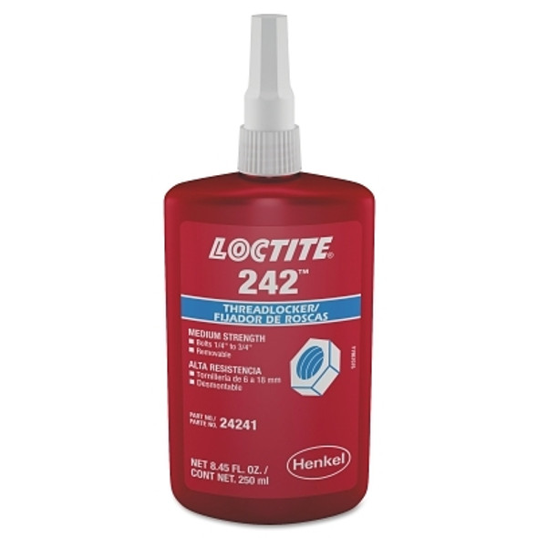 Loctite 242 Threadlocker, Medium Strength, 250 mL, 1/4 in to 3/4 in Thread, Blue (1 BTL / BTL)