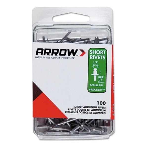 Arrow Fastener Aluminum Rivets, 1/8 x 1/8, Short (1 PK / PK)