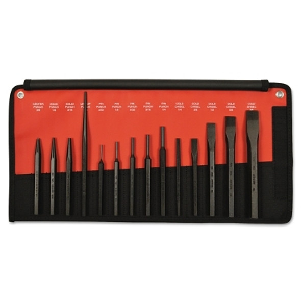 14 Pc Punch & Chisel Kits, Pointed/Round, English (1 KT / KT)