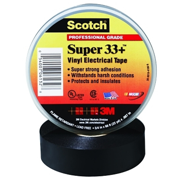3M Electrical Scotch Super Vinyl Electrical Tape 33+, 20 ft x 3/4 in, Black (1 RL / RL)