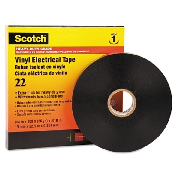 3M Electrical Scotch Heavy-Duty Vinyl Insulation Tapes 22, 36 yd x 3/4 in, Black (1 ROL / ROL)