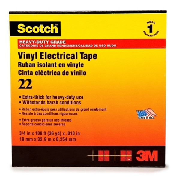 3M Electrical Scotch 22 Heavy-Duty Vinyl Insulation Tapes, 36 yd x 2 in, Black (12 RL / CA)