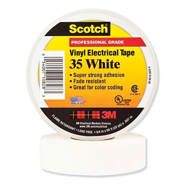 Scotch Vinyl Electrical Color Coding Tape 35, 1/2 in x 20 ft, White (1 RL / RL)