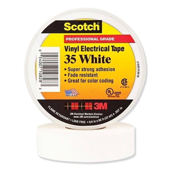 Scotch Vinyl Electrical Color Coding Tape 35, 3/4 in x 66 ft, White (1 RL / RL)