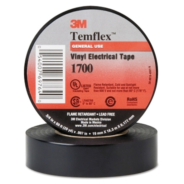 3M Temflex Friction Tape, 3/4 in x 60 ft, 13 mil, Black (20 RL / CA)