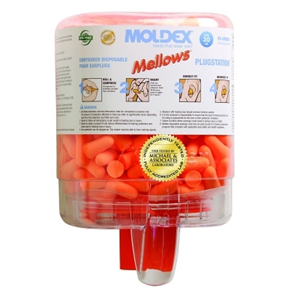 PlugStation Earplug Dispenser, Disposable Plastic Bottle, Foam Earplugs, Bright Orange, Mellows (1 DI / DI)