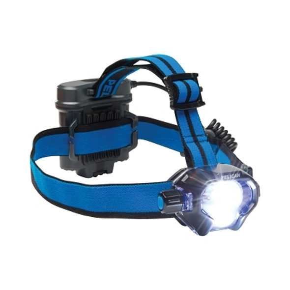 Pelican Headlamps, 4 Batteries, AA, 430 lm (High), 53 lm (Low), Black/Blue (1 EA / EA)