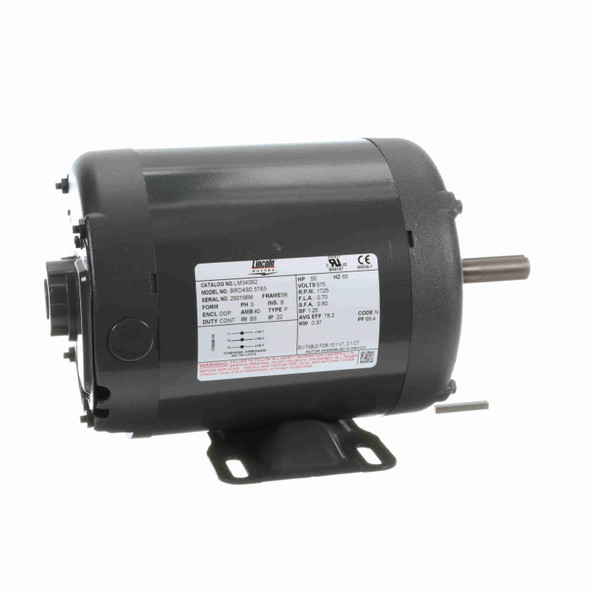 Leeson 0.50 HP Special Voltage Motor, 3 phase, 1800 RPM, 575 V, 56 Frame, ODP - LM34062