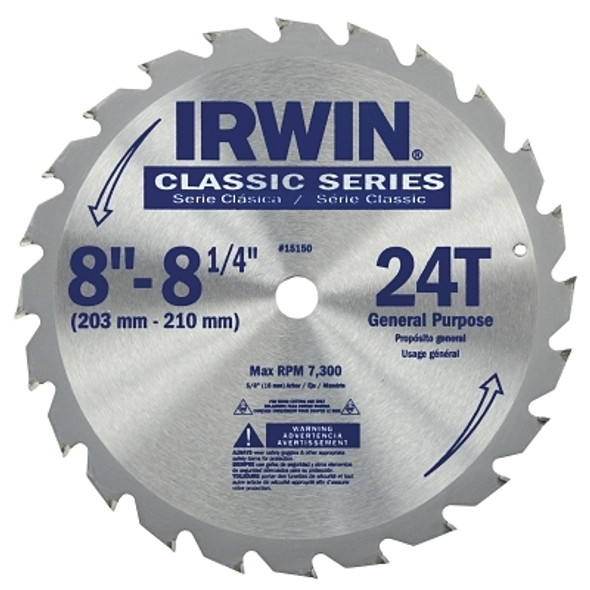 Irwin Carbide-Tipped Circular Saw Blades, 8 1/4 in, 24 Teeth (5 EA / BX)
