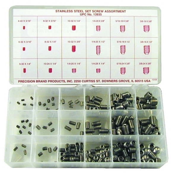 Precision Brand STAINLESS STEEL SET SCREW ASSORTMENT 220 PIECES (1 AS / AS)