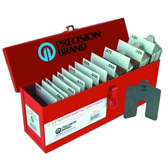 Precision Brand Slotted Shim Assortment Kits, 2 X 2 in, .001-.075" Thick, Shop Asst (1 KIT / KIT)