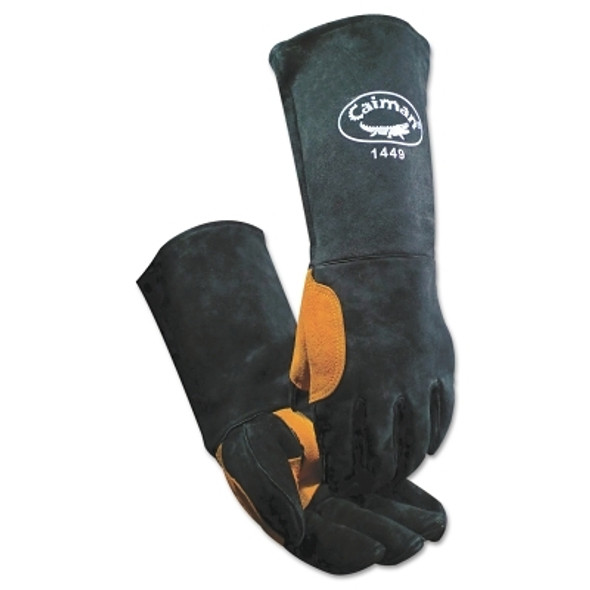 Heatflect Welding Gloves, Cow Split Leather, One Size, Black/Orange (6 PR / PK)