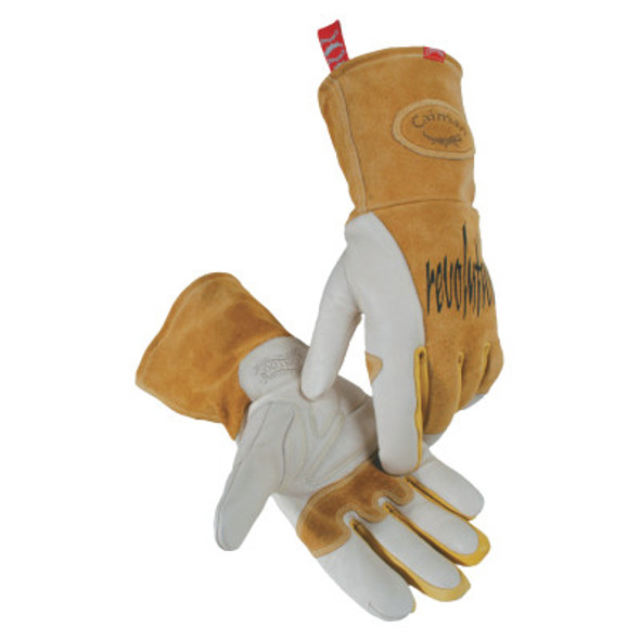 Caiman MIG/Multi-Task Welding Gloves, Cow Grain Leather/Pigskin, 2X-Large, White/Tan (1 PR/EA)