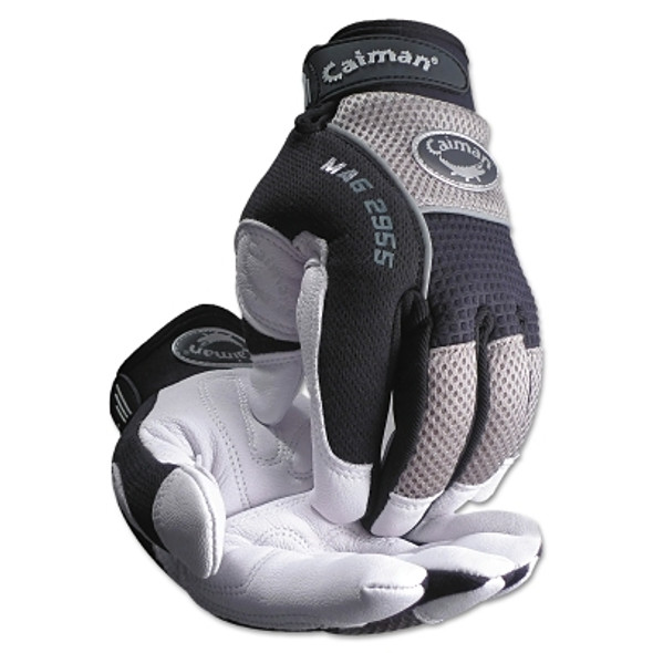 White Goat Grain Leather Palm Gloves, Large, White/Black/Gray (1 PR / PR)