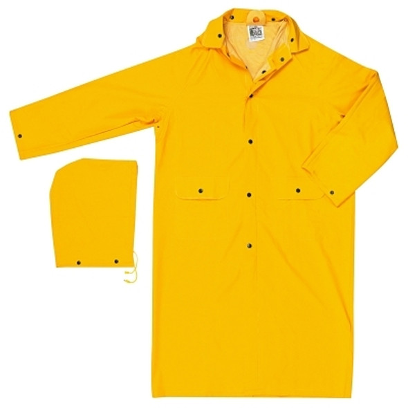 Classic Rain Coat, Detachable Hood, 0.35 mm PVC/Polyester, Yellow, 49 in Medium (1 EA)