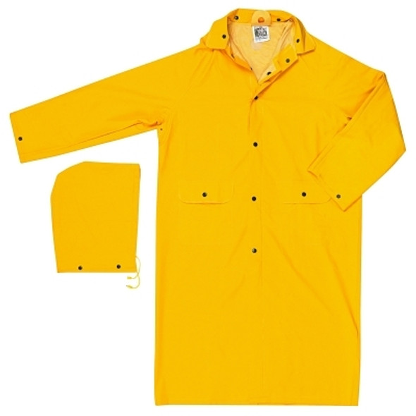 Classic Rain Coat, Detachable Hood, 0.35 mm PVC/Polyester, Yellow, 49 in Small (1 EA)