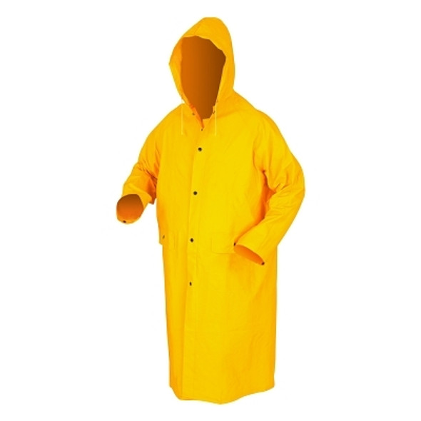 Classic Rain Coat, Detachable Hood, 0.35 mm PVC/Polyester, Yellow, 49 in X-Large (1 EA)