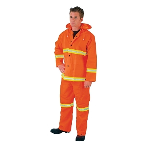 Luminator 3-Piece Rain Suit, Lime Stripe, 0.35 mm, PVC/Poly, Orange, X-Large (1 EA)